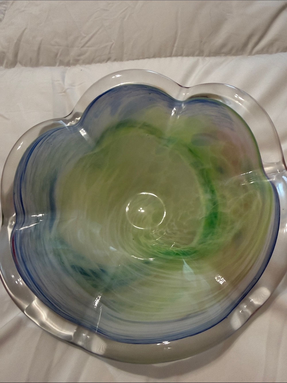 Handcrafted Glass Art Bowl in Green and Blue